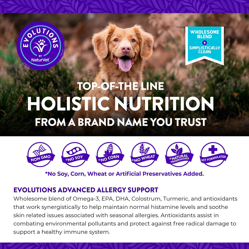 NaturVet Evolutions anchovy oil omega-3 bottle highlights fish-based support for wellness.