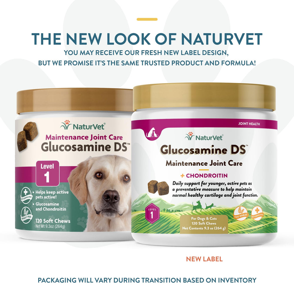 NaturVet Glucosamine DS Level 1 soft chews closeup highlights palatable texture for easy dosing