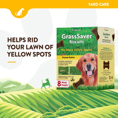 NaturVet GrassSaver dog enjoying a peanut butter flavored biscuit.