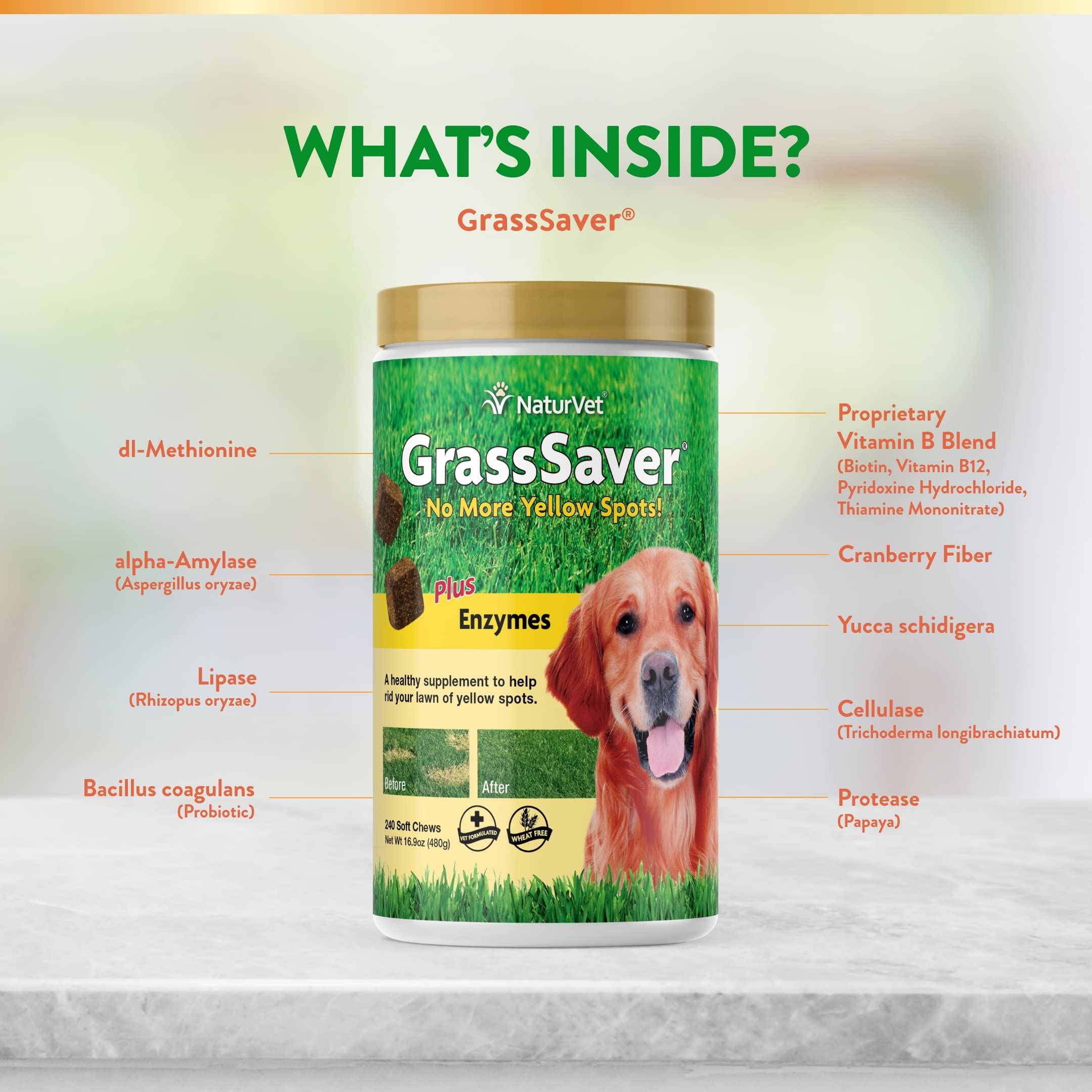 NaturVet GrassSaver yucca aids odor reduction in yard.