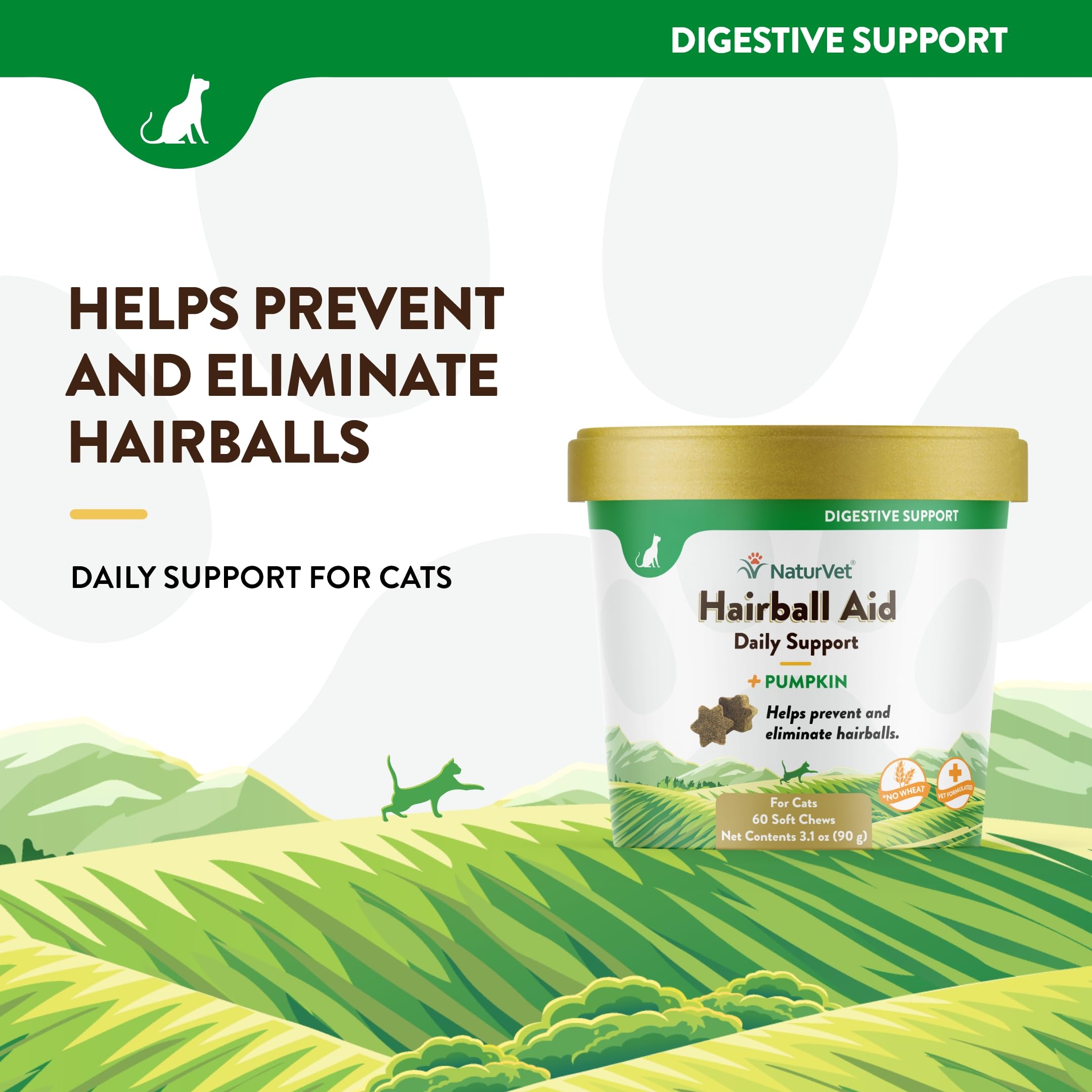 NaturVet Hairball Aid 60-count packaging conveys value and vet-formulated quality