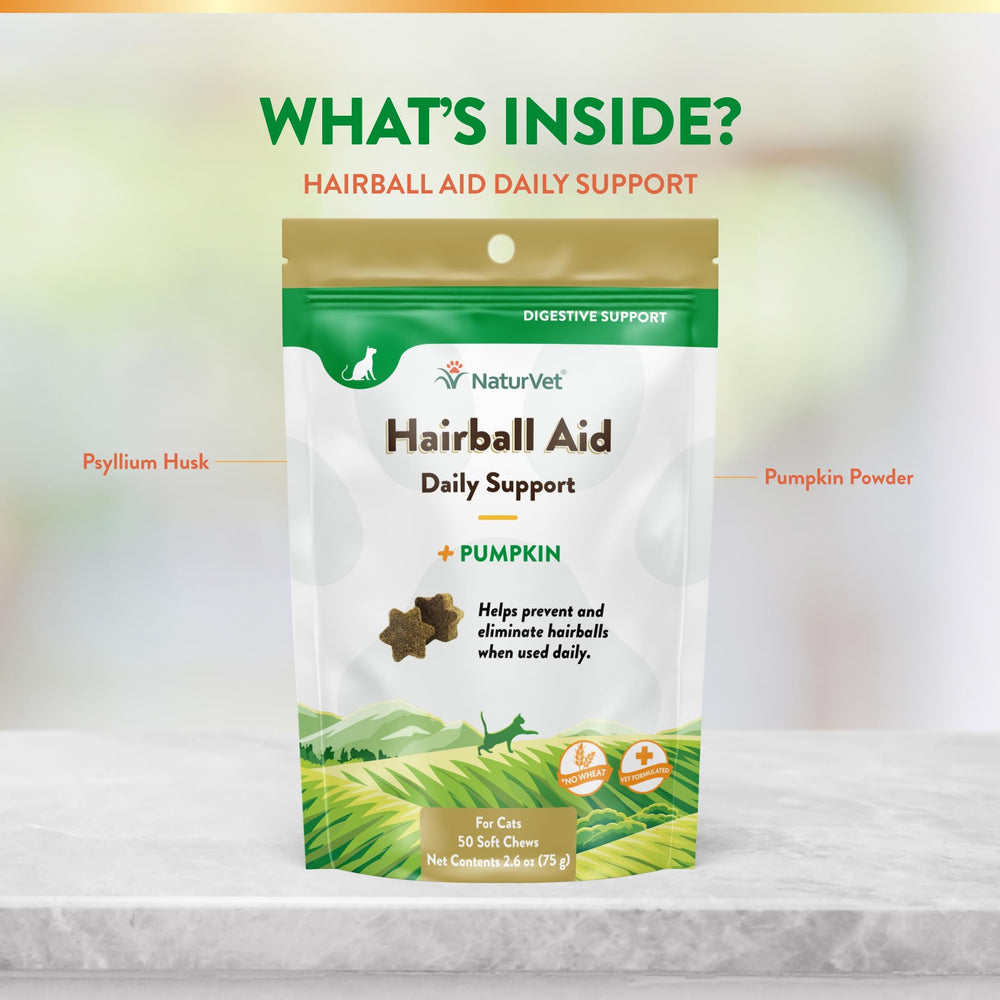 NaturVet Hairball Remedy soft chews close-up with chewy texture for daily use.