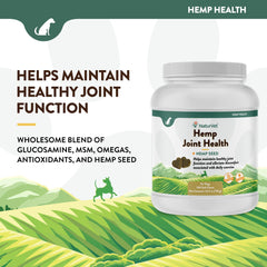NaturVet Hemp Joint Health soft chews close-up shows key ingredients.