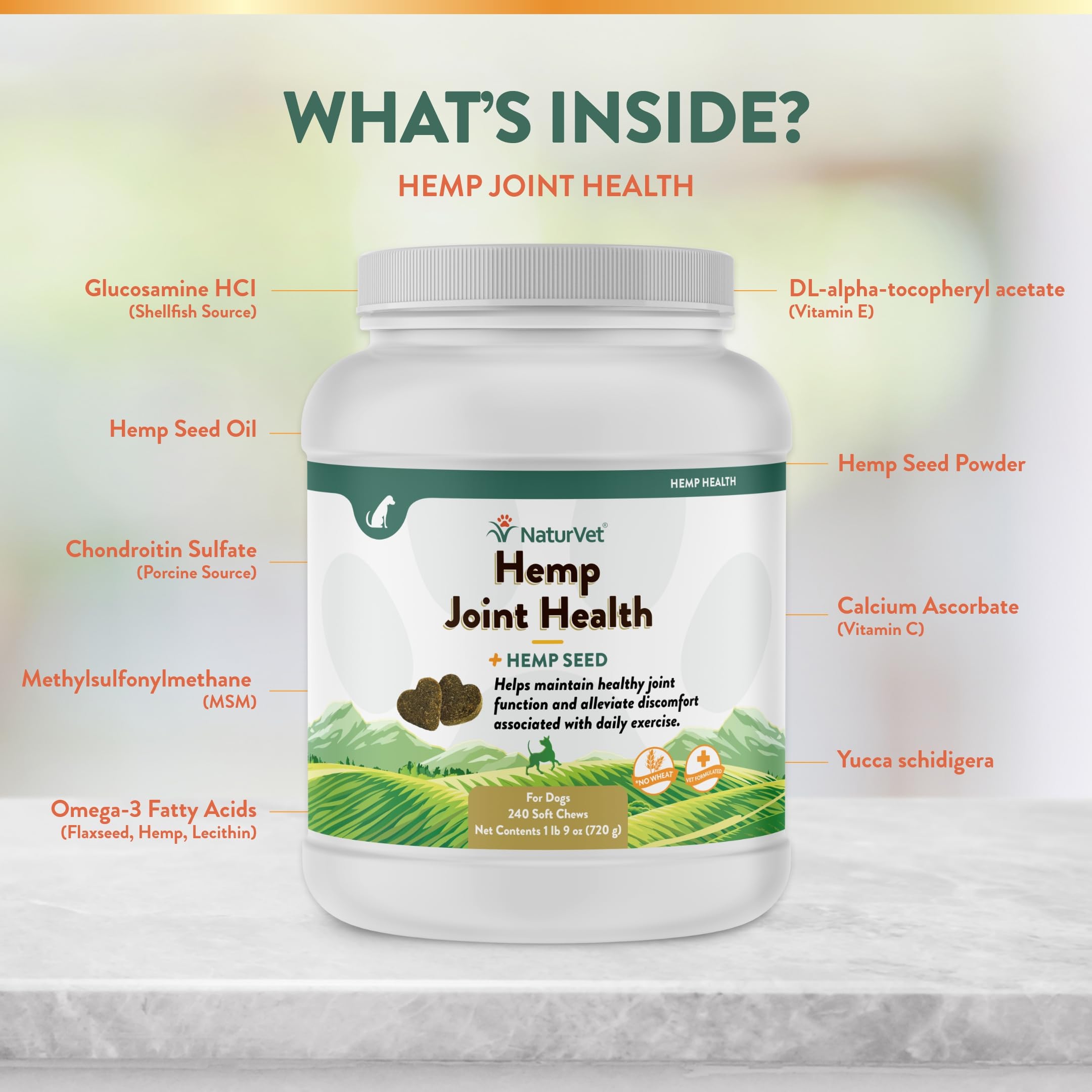 NaturVet Hemp Joint Health soft chews dog smiles after eating.
