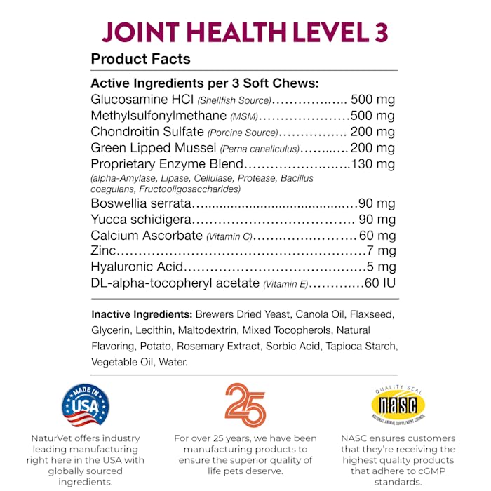 NaturVet Joint Health Level 3 soft chews treats in hand for convenient pet joint care