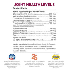 NaturVet Joint Health Level 3 soft chews treats in hand for convenient pet joint care