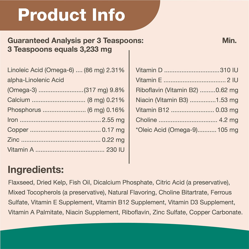 NaturVet Kelp Help Plus Omegas powder being mixed into meals supports daily use
