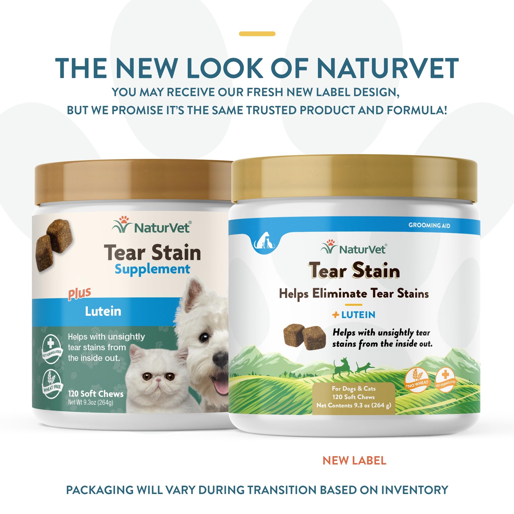 NaturVet Lutein Tear Stain cat chews—palatable daily supplement for tear stain support.