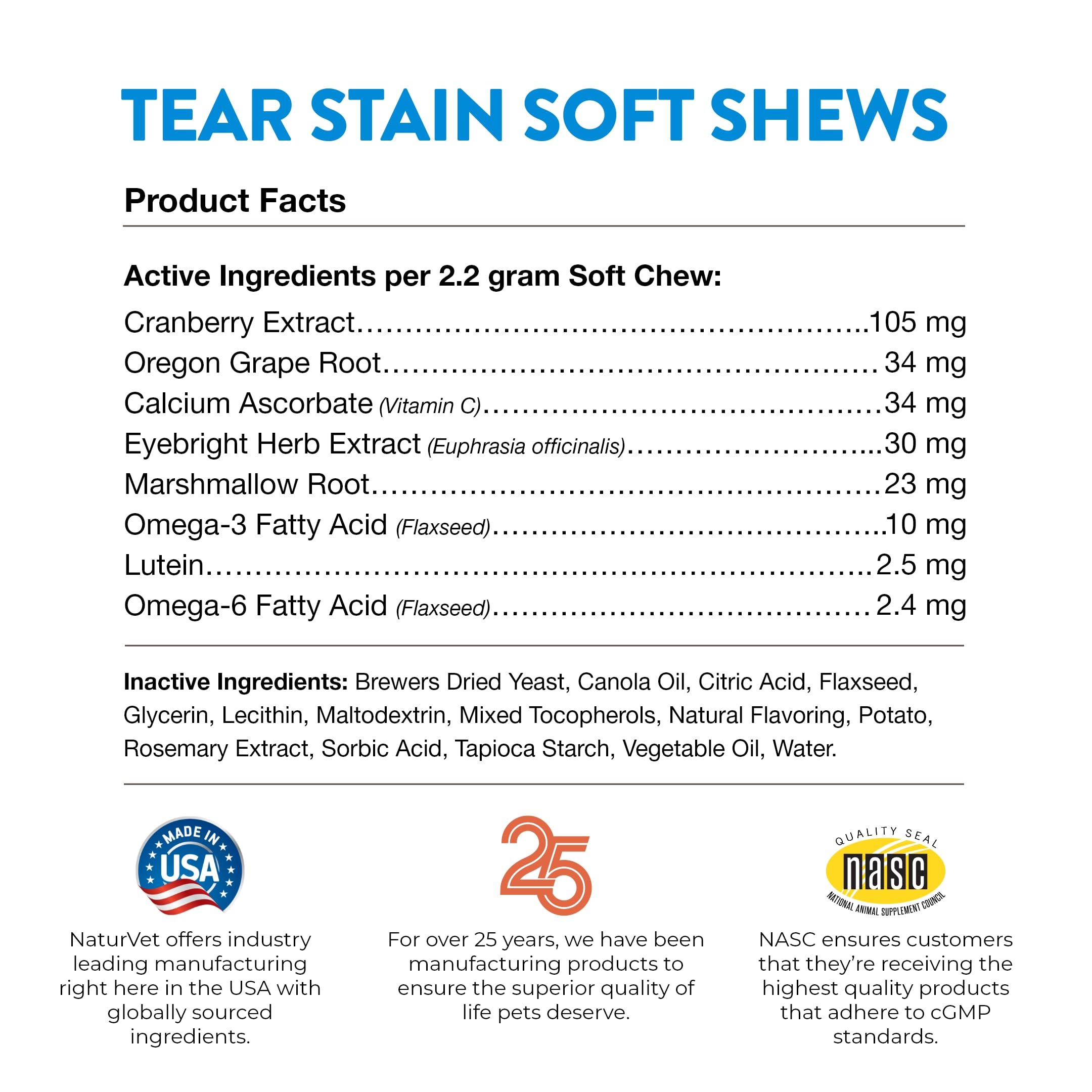 NaturVet Lutein Tear Stain packaging box—120 count carton for extended use.