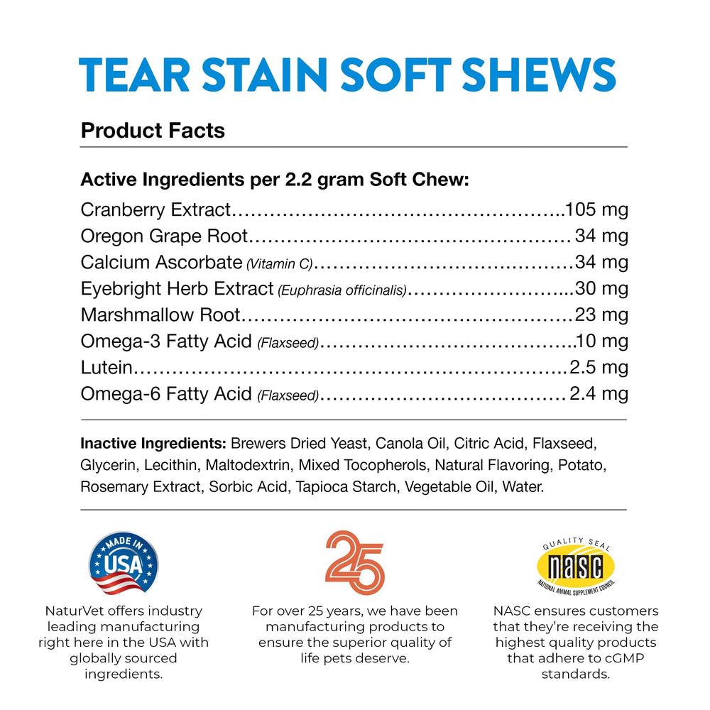 NaturVet Lutein Tear Stain packaging box—120 count carton for extended use.