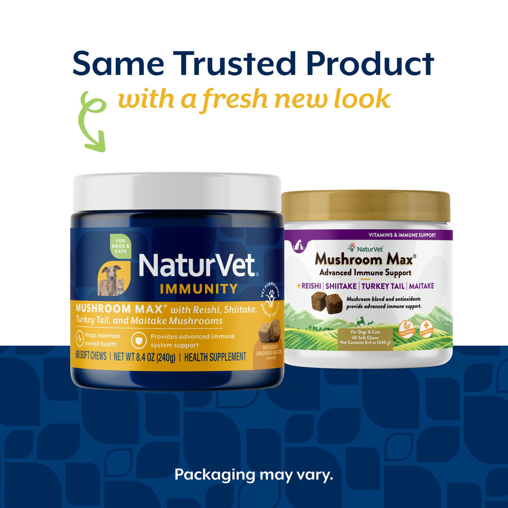 NaturVet Mushroom Max Advanced Capsules Closeup shows an easy-to-administer dog supplement.