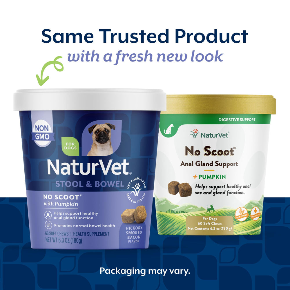 NaturVet No Scoot bottle label shot emphasizes veterinarian-approved formula and wheat-free claim.