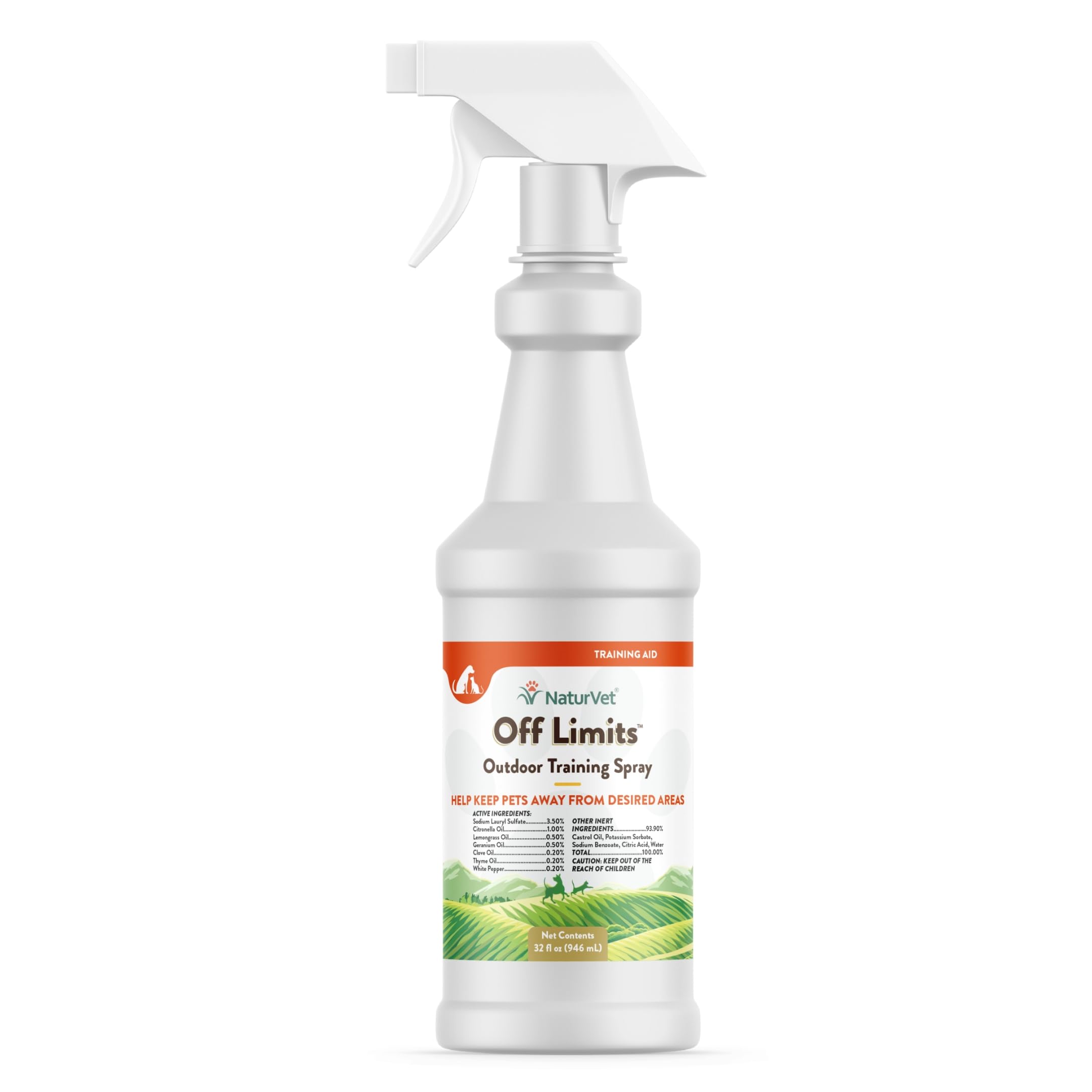 NaturVet Off Limits spray bottle closeup showing herbal deterrent for pets
