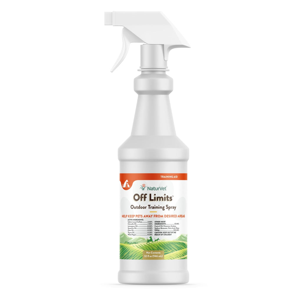 NaturVet Off Limits spray bottle closeup showing herbal deterrent for pets