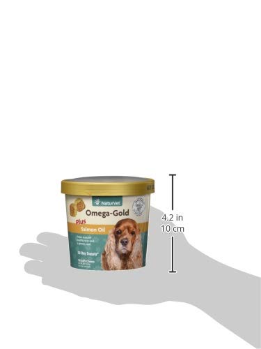 NaturVet Omega-Gold Plus dog cat treats in bowl suggest daily supplement use