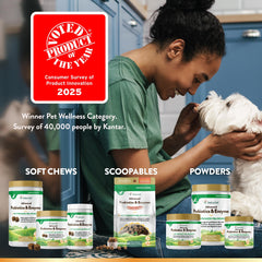 NaturVet PB6 probiotic powder poured into a dog bowl for daily use.