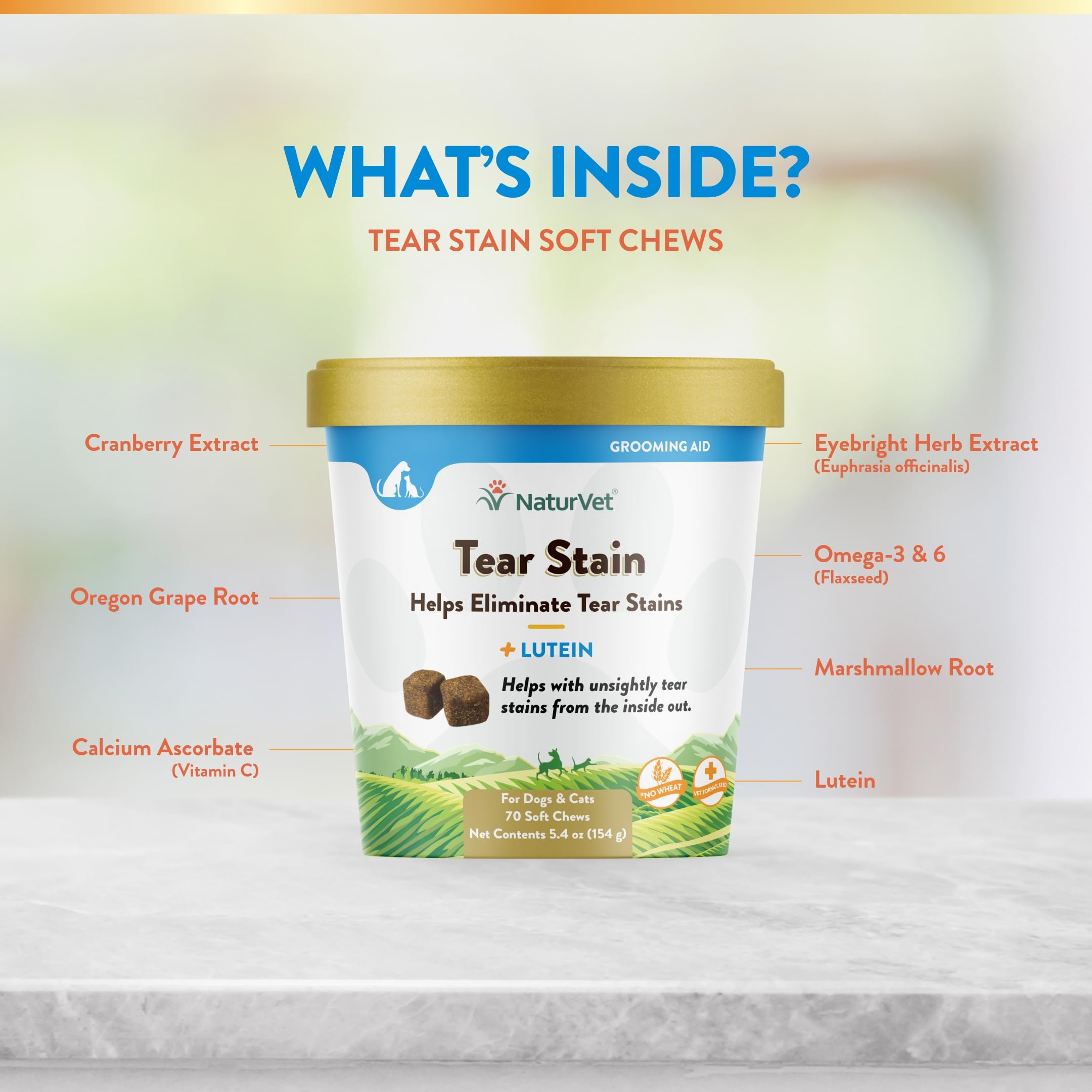 NaturVet Tear Stain Plus Lutein apto para perros y gatos