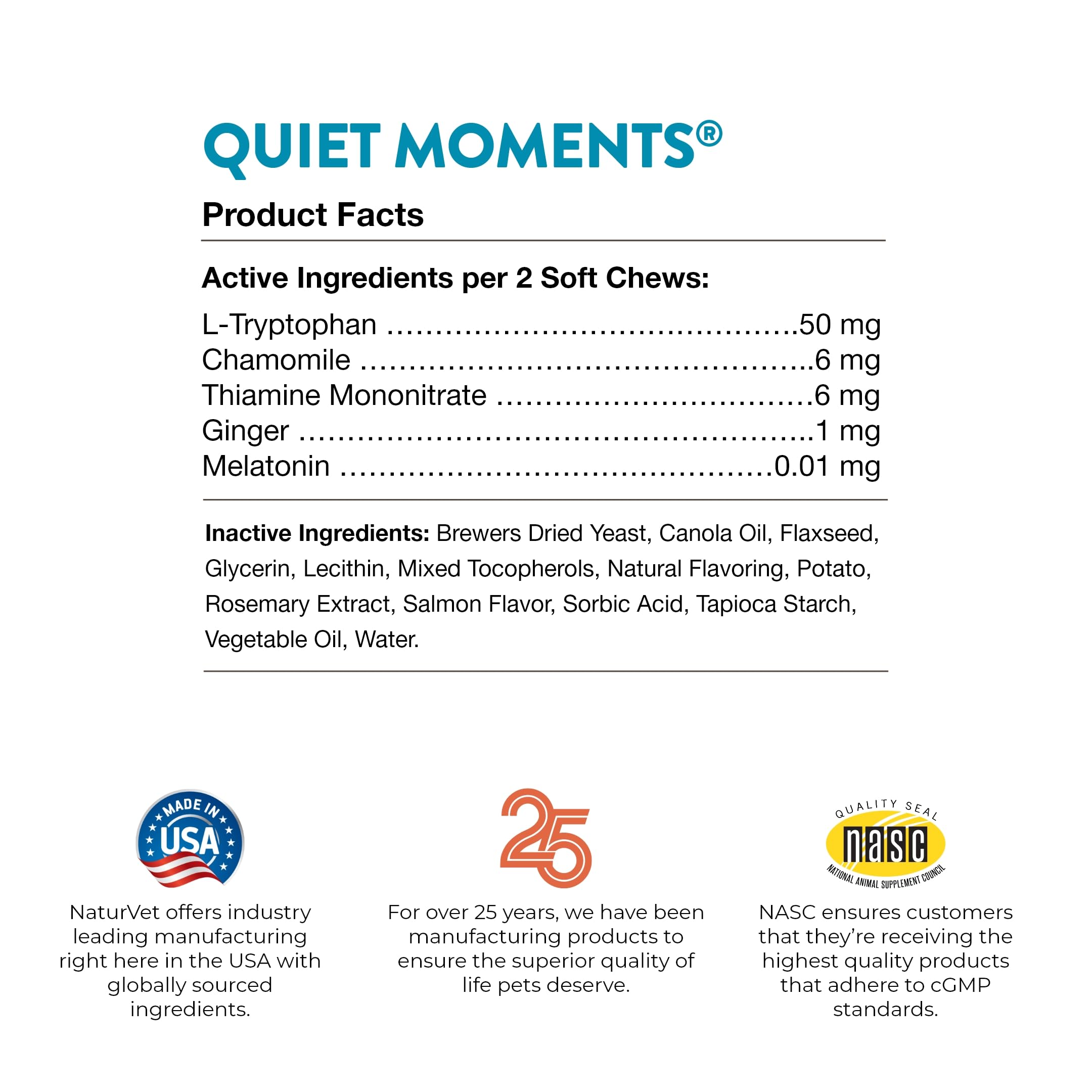 NaturVet Quiet Moments 50-count package ready for ongoing calming