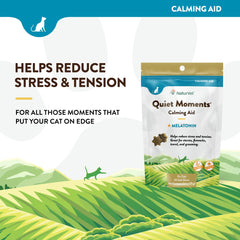 NaturVet Quiet Moments bottle open with chews ready for travel calming aid