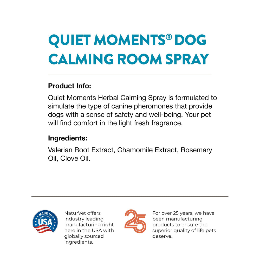NaturVet Quiet Moments dog relaxed after spray in cozy living room.
