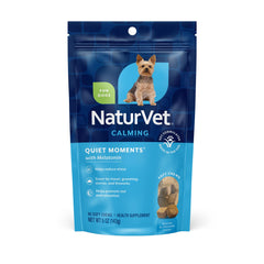 NaturVet Quiet Moments soft chews bottle helps dogs stay calm during storms.