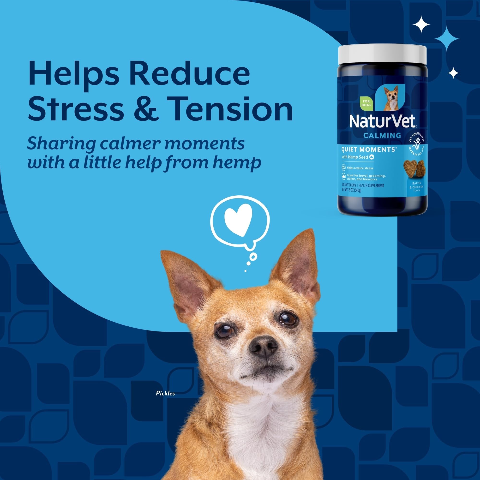 NaturVet Quiet Moments soft chews close-up, palatable anxiety relief in a treat.