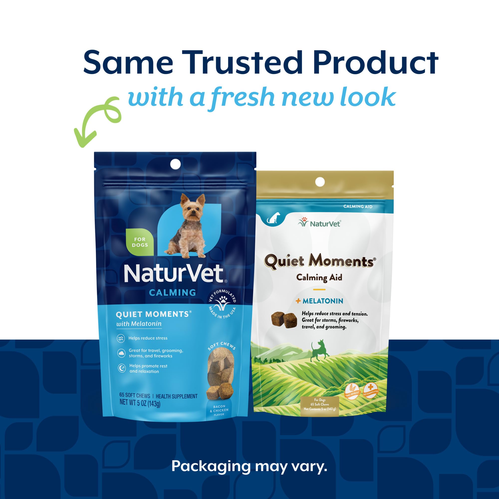 NaturVet Quiet Moments soft chews closeup shows bacon-chicken flavor dogs enjoy.