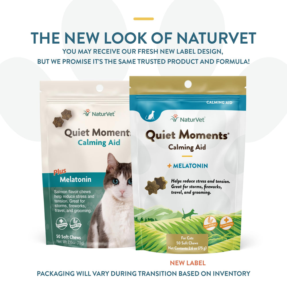 NaturVet Quiet Moments soft chews close-up highlighting relaxation support for cats