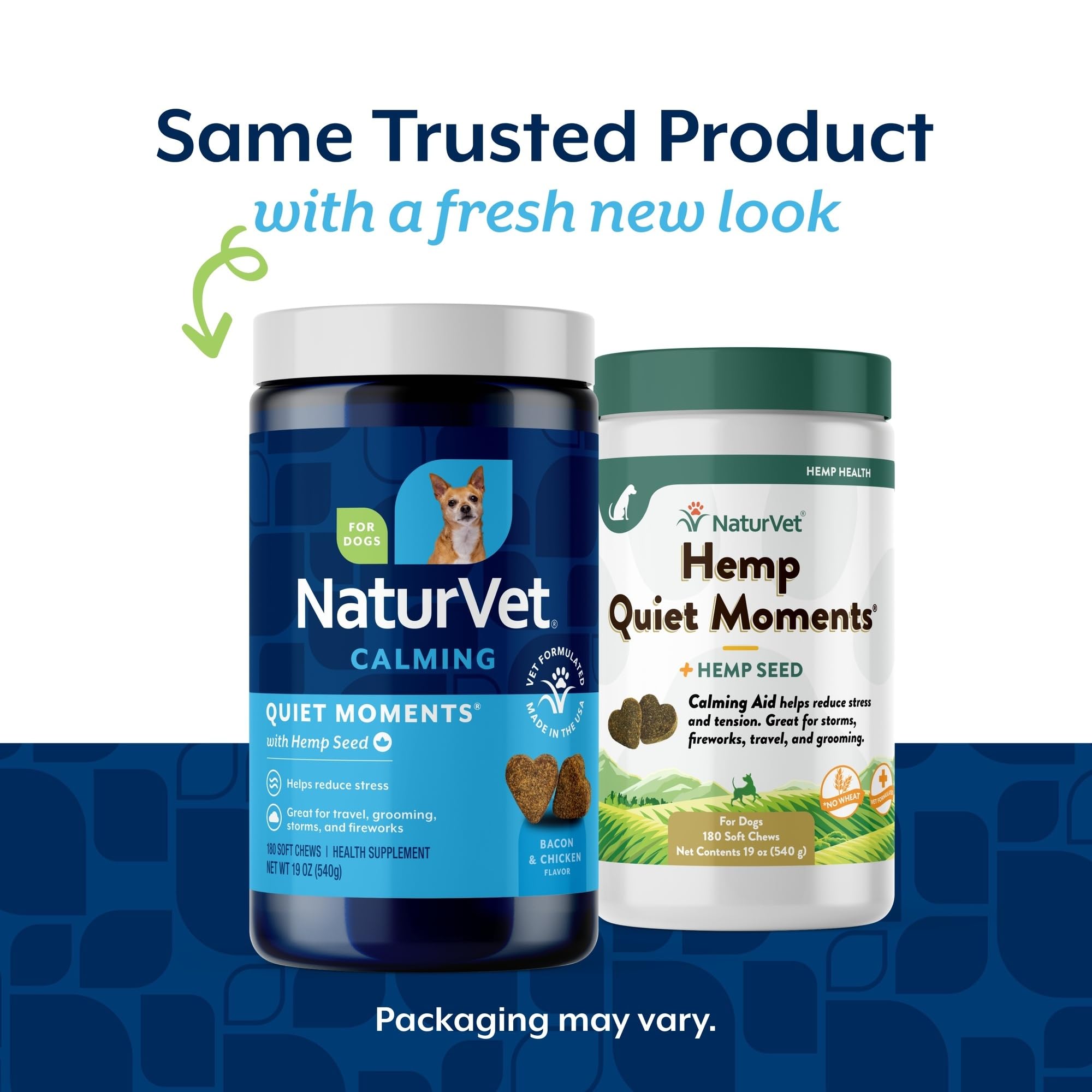 NaturVet Quiet Moments soft chews jar open ready for calming during travel.