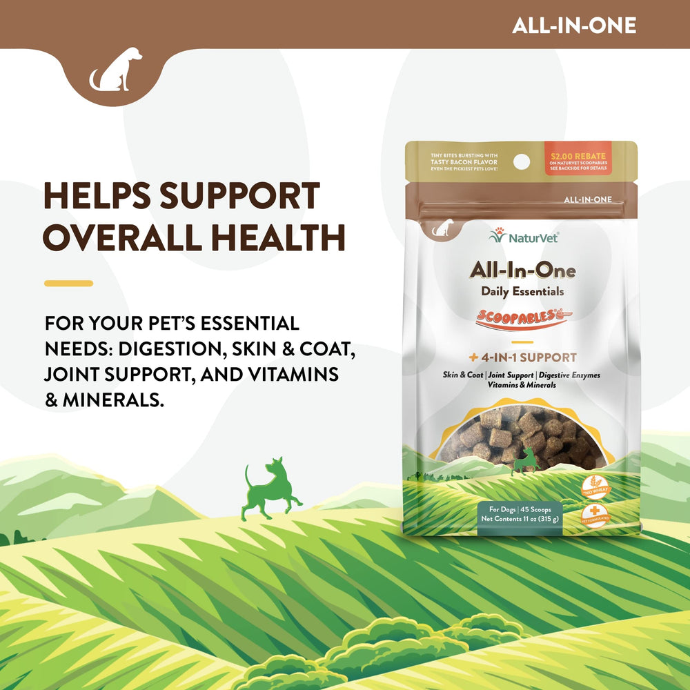 NaturVet Scoopables dog meal topping adds complete nutrition to meals.