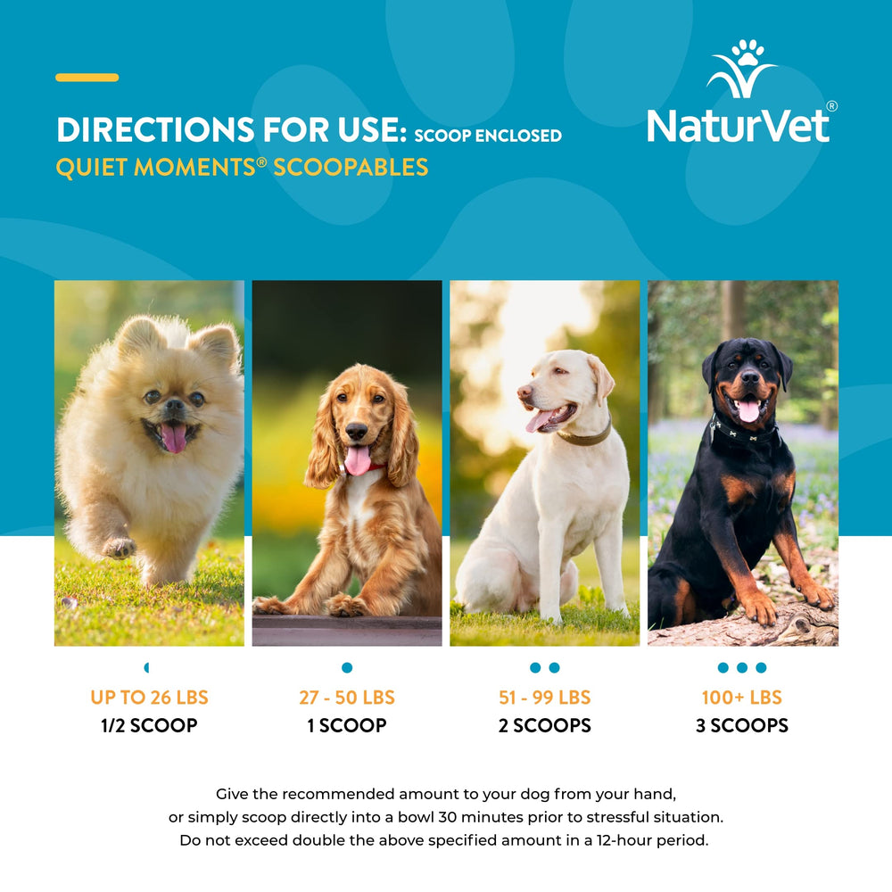 NaturVet Scoopables travel-calming scene highlights convenient use on trips