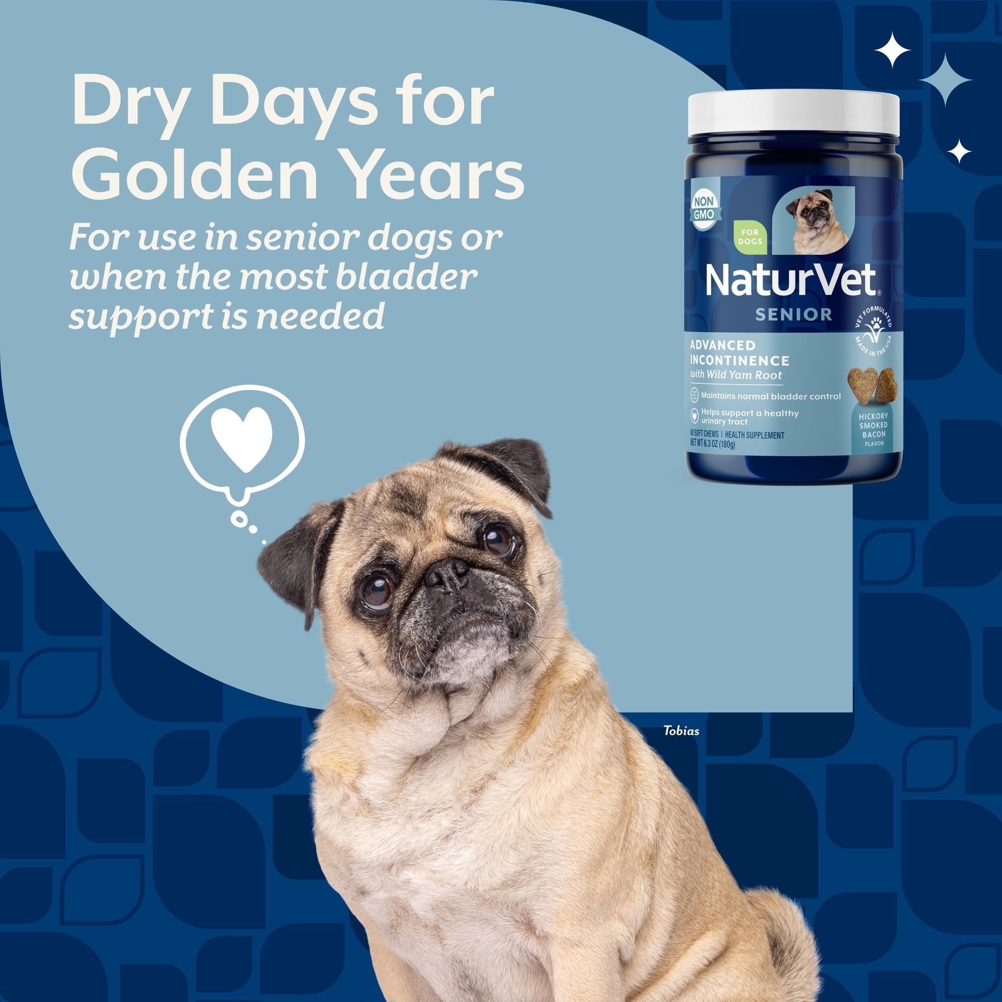 NaturVet Senior Advanced Incontinence label highlights botanicals for bladder health.