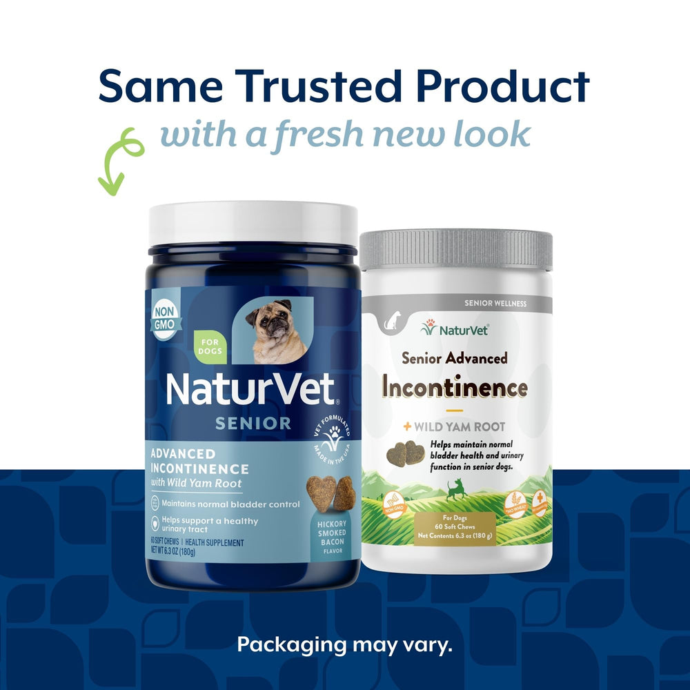 NaturVet Senior Advanced Incontinence soft chews close-up showing palatable texture for easy dosing.
