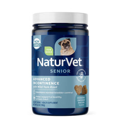 NaturVet Senior Advanced Incontinence soft chews jar for daily bladder support.