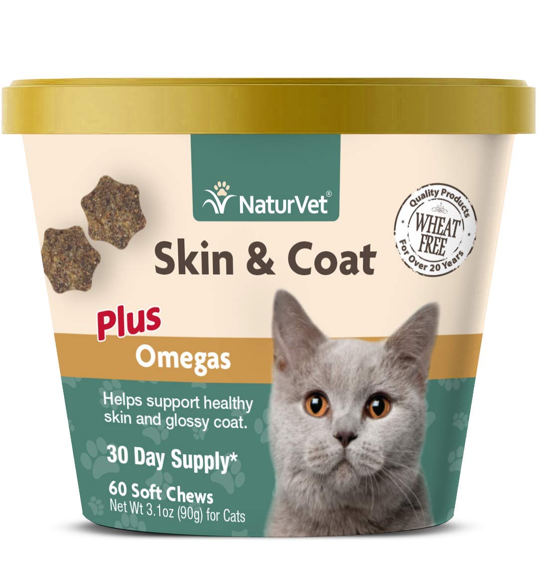 NaturVet Skin & Coat Plus Omegas bottle promotes healthy skin in cats