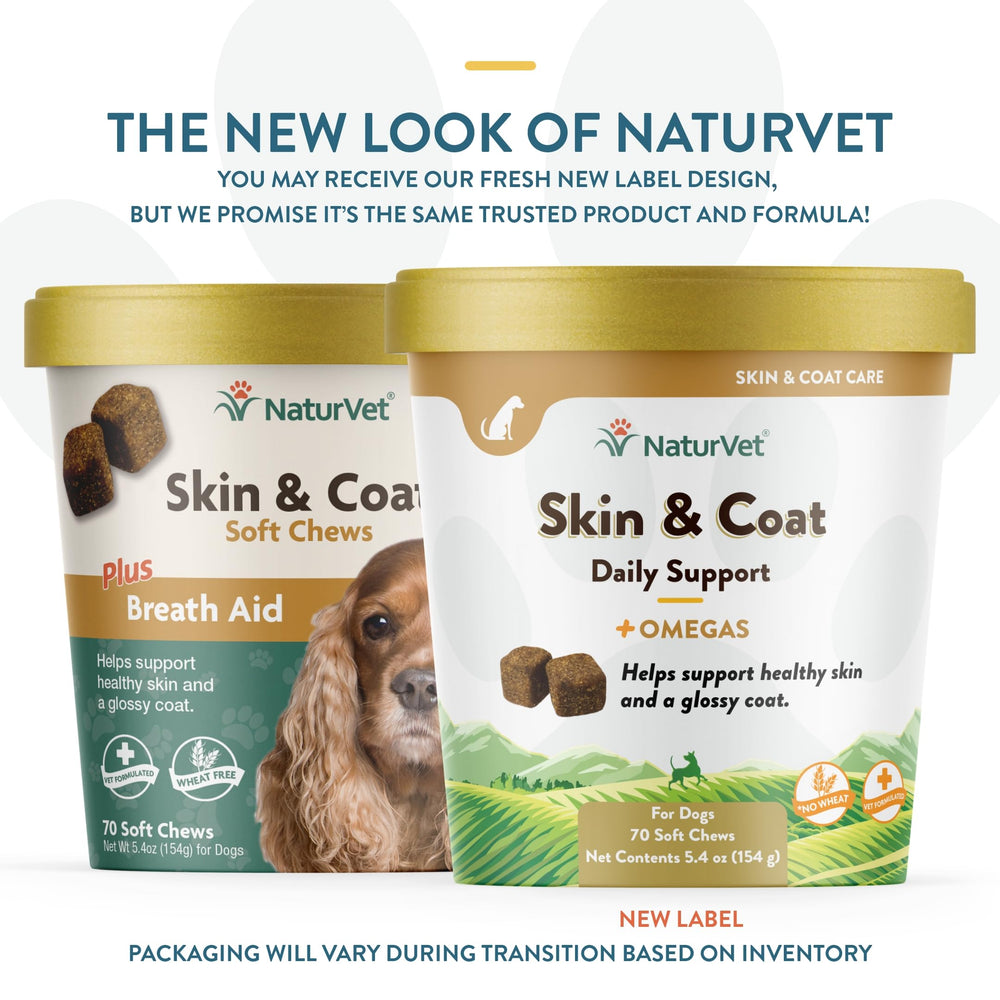 NaturVet Skin Coat Plus Breath Aid packaging front shows 70-count