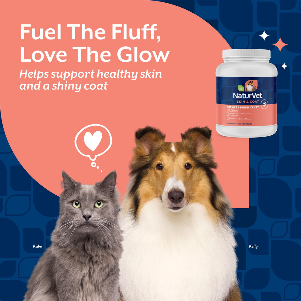 NaturVet skin and coat support via yeast-based nutrition.