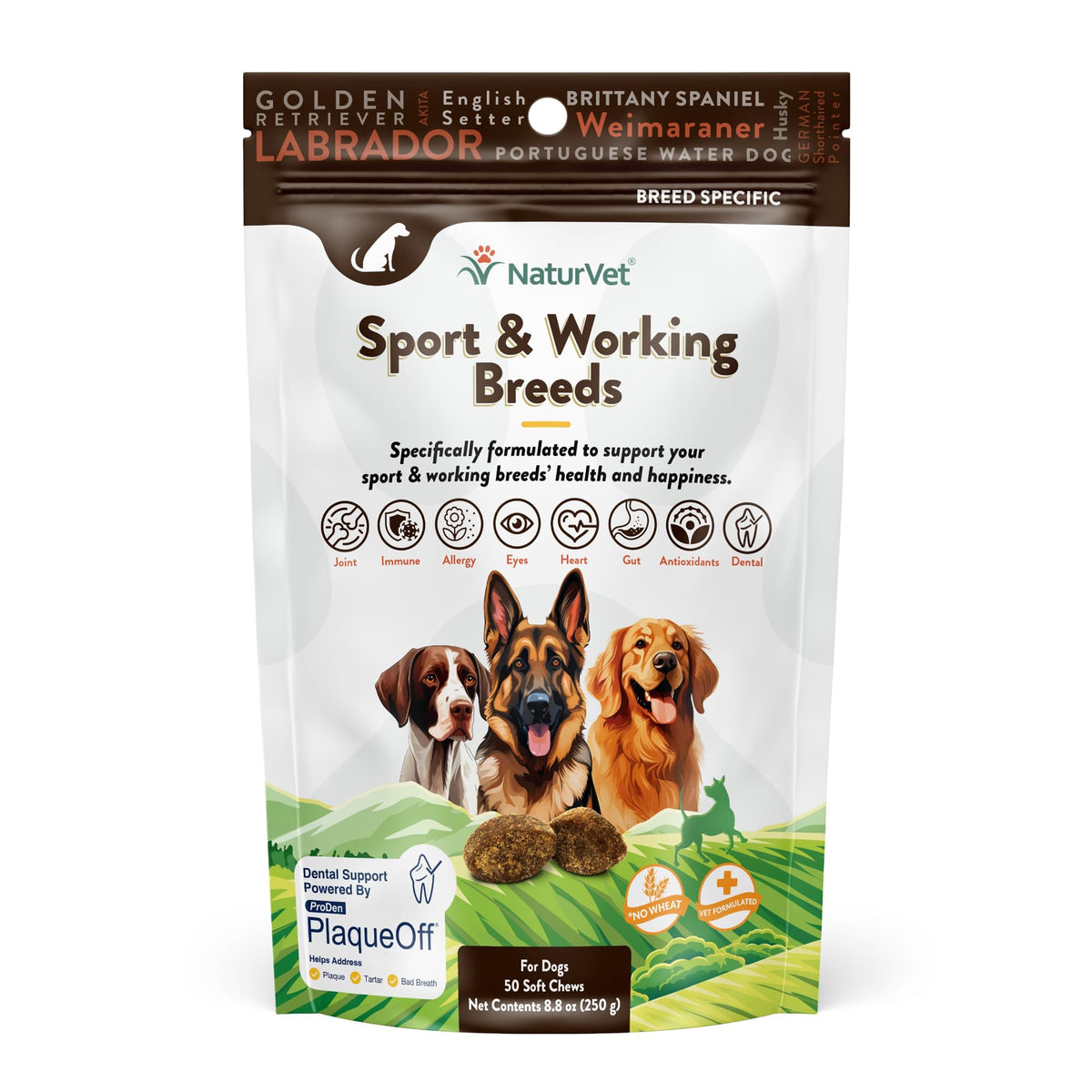 NaturVet Sport Breed soft chews close-up for joint support and overall wellness.