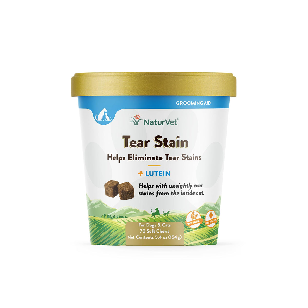 NaturVet Tear Stain Plus Lutein en botella para uso diario en mascotas