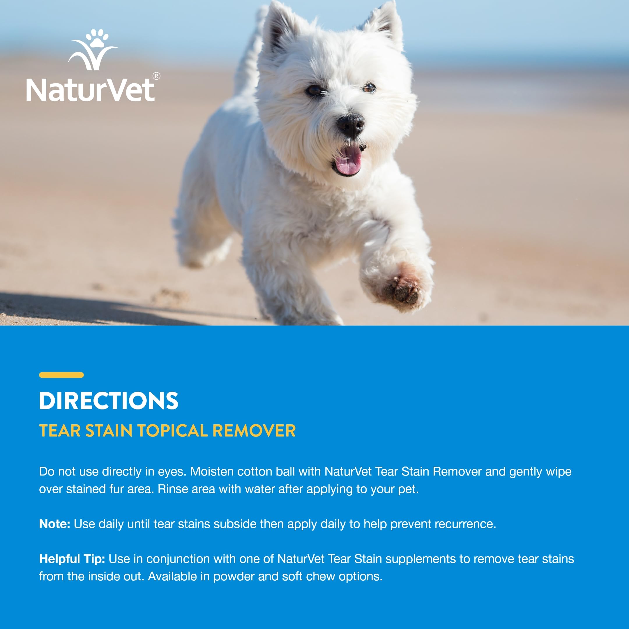 NaturVet Tear Stain Topical Remover packaging 4 oz shows convenient home-use size
