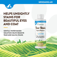 NaturVet Tear Stain Topical Remover Aloe on cat face demonstrates gentle, water-based care