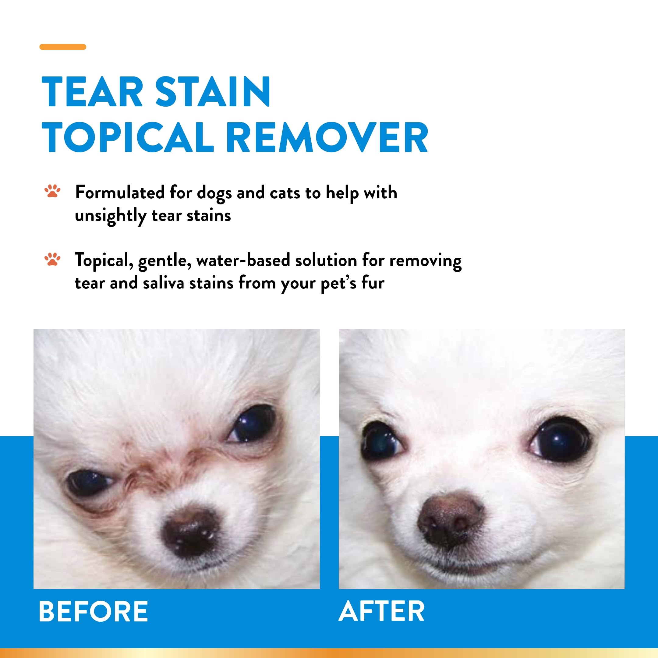 NaturVet Tear Stain Topical Remover before-after photo hints at stain improvement over time