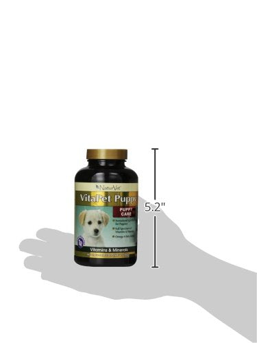 NaturVet VitaPet Puppy vitamins bottle label highlighting USA-made quality.