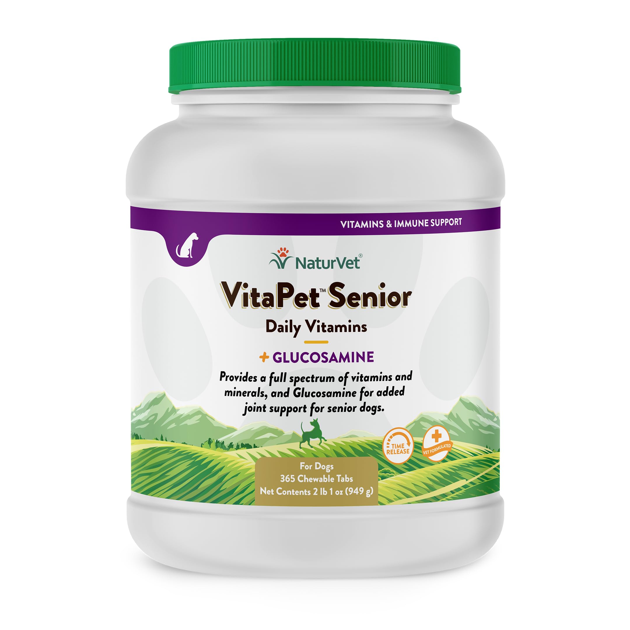 NaturVet VitaPet Senior daily vitamins bottle supports aging dogs nutrition
