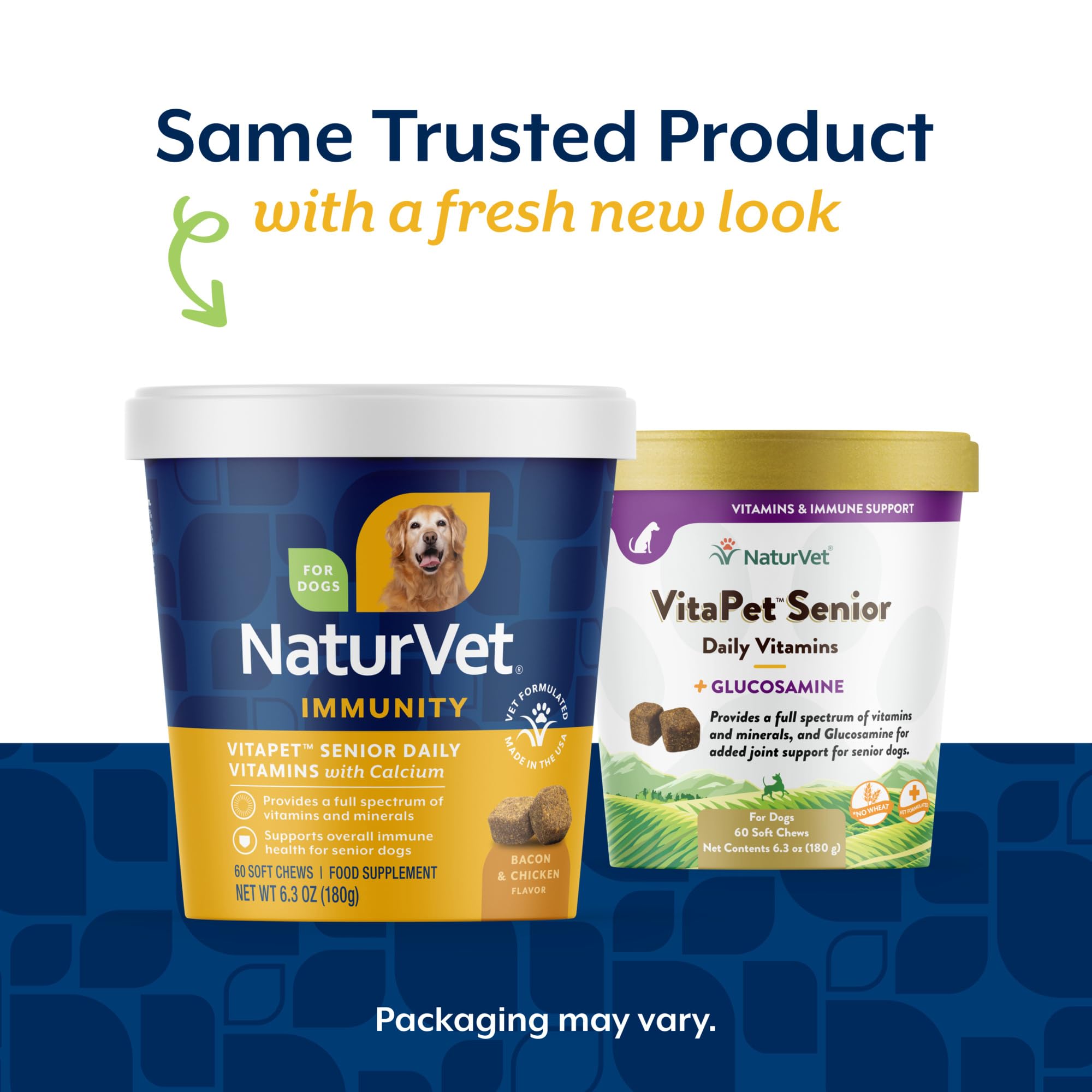NaturVet VitaPet Senior Soft Chews bottle closeup highlights ingredients
