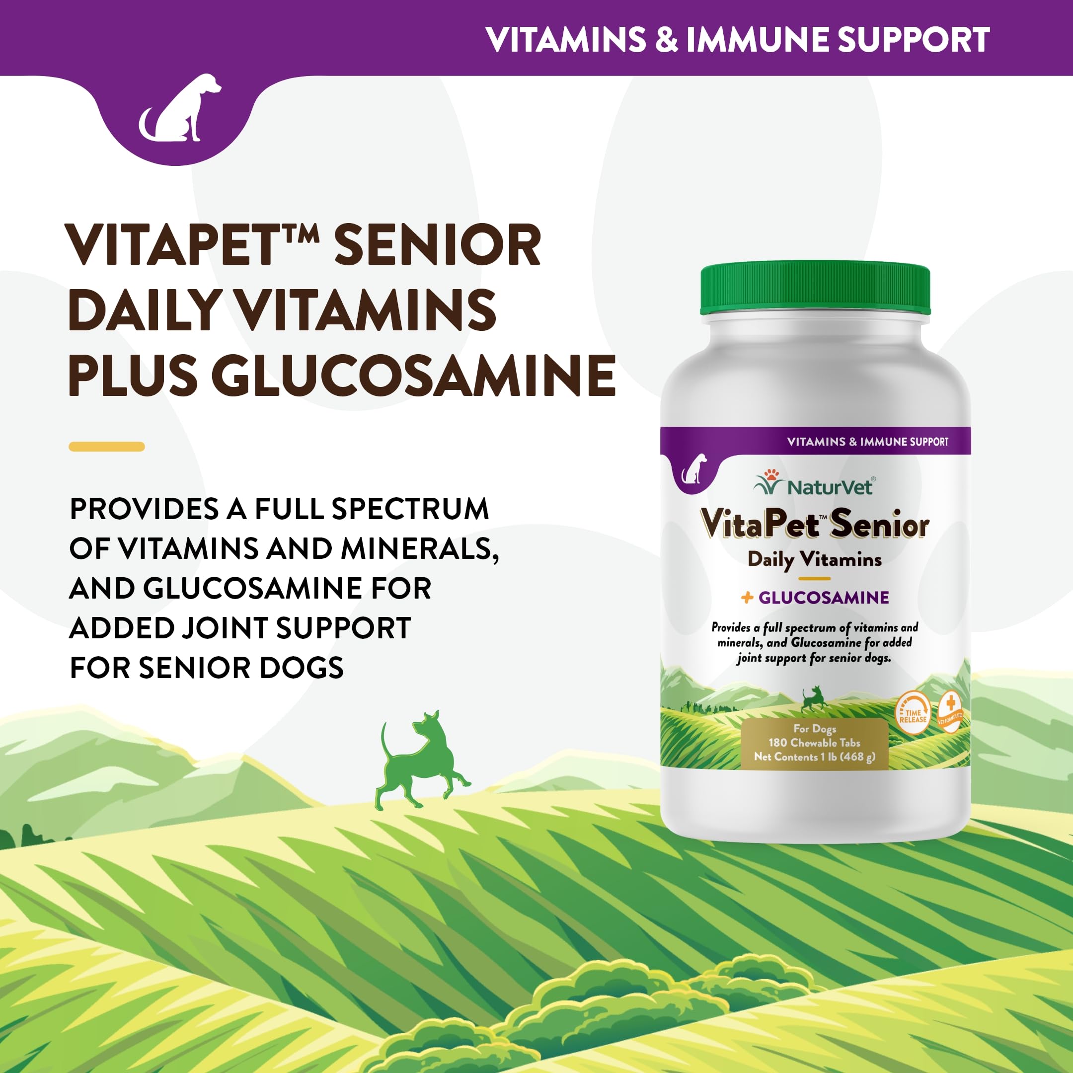 NaturVet VitaPet Senior dog chewables ready for easy daily dosing.