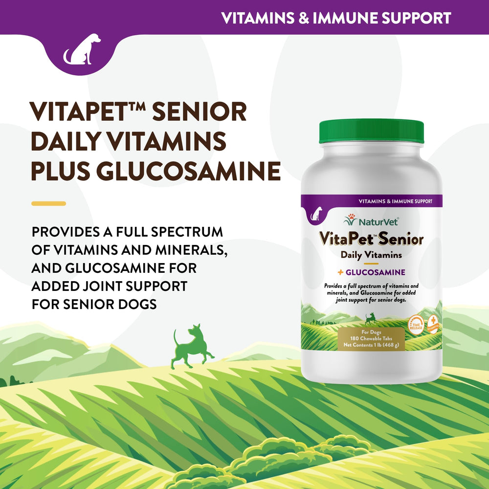 NaturVet VitaPet Senior dog chewables ready for easy daily dosing.