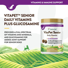NaturVet VitaPet Senior glucosamine soft chews closeup—visible joint-support ingredients.