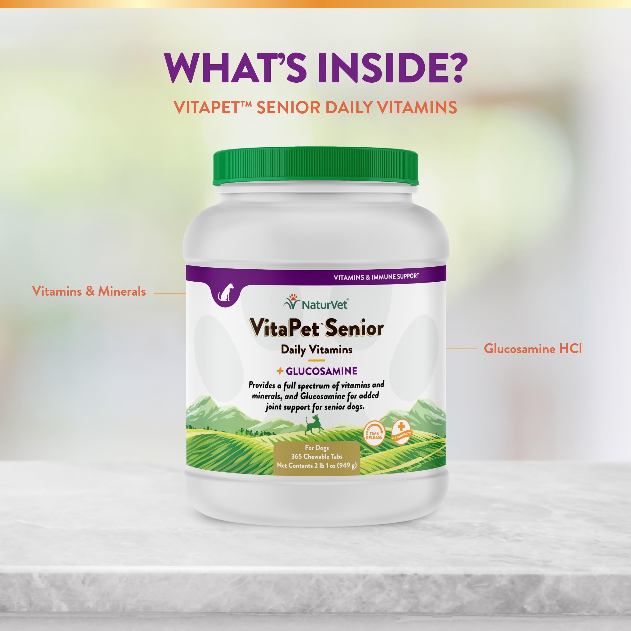 NaturVet VitaPet Senior ingredients list shows full spectrum nutrition