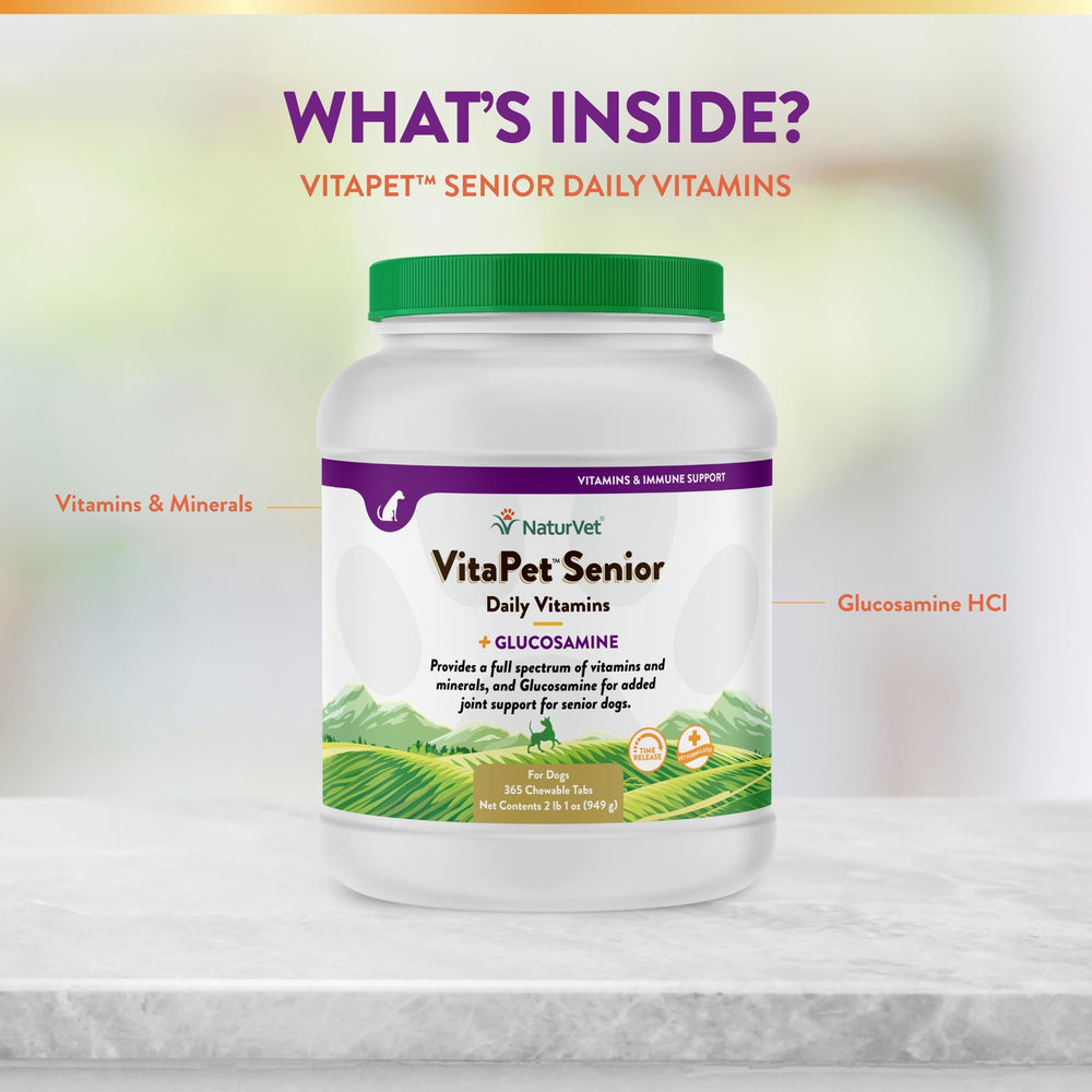 NaturVet VitaPet Senior ingredients list shows full spectrum nutrition